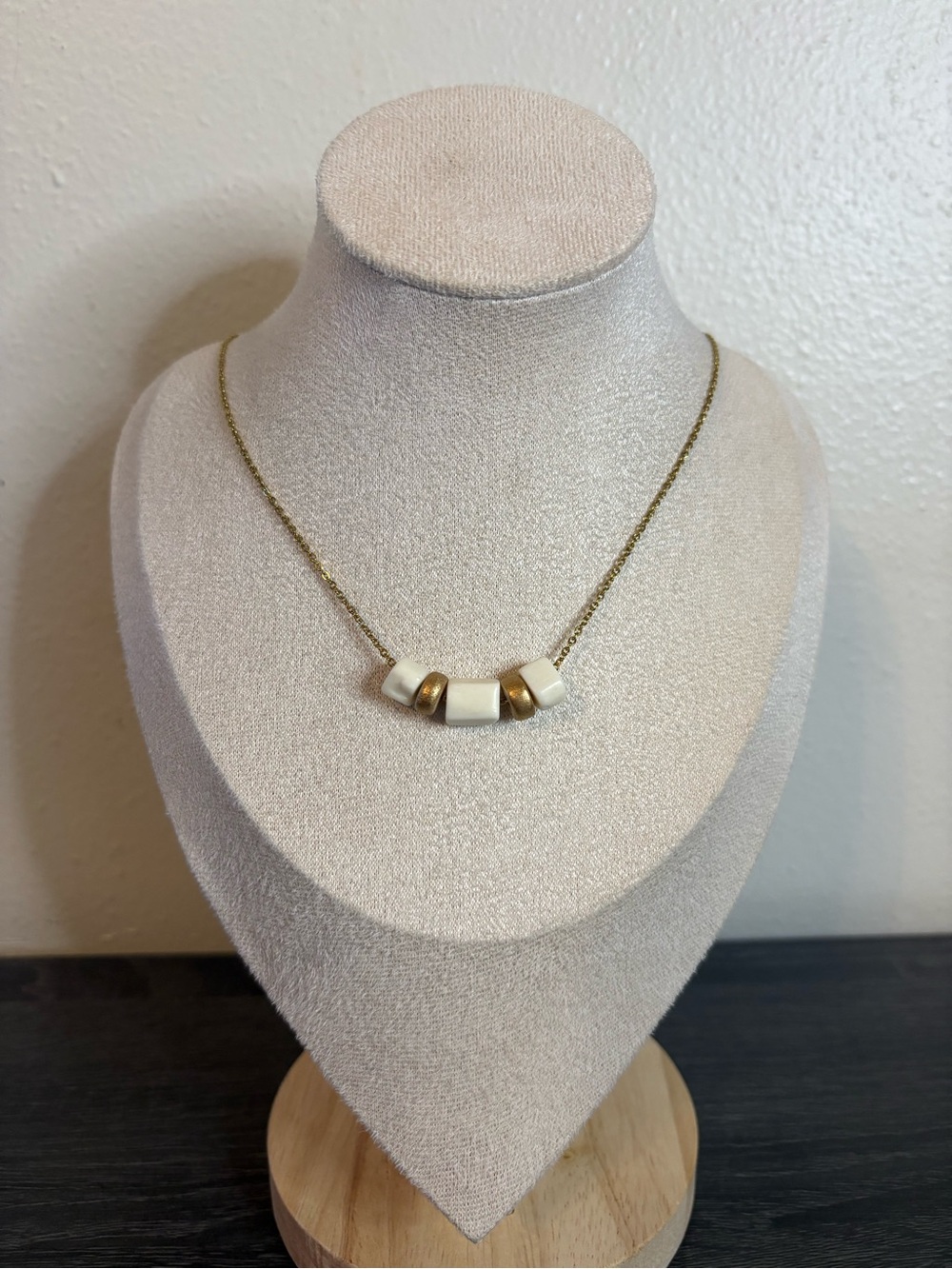 Handmade Gold/White Beaded Necklace